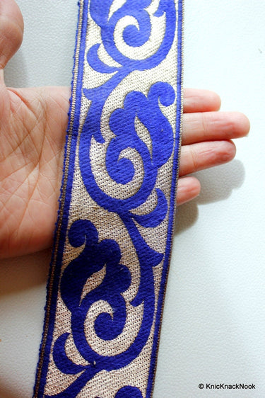 Wholesale Royal Blue And Bronze Embroidery Lace Trim, Approx. 60mm Wide, Indian Trim Costume Trim Fashion Trim Craft Ribbon